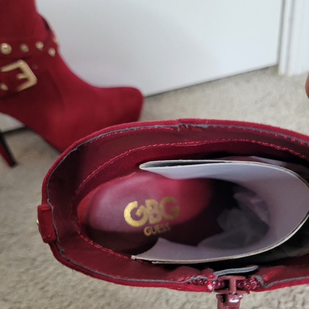 GBG Los Angeles Burgundy Suede Buckle Ankle Booties - Picture 5 of 9